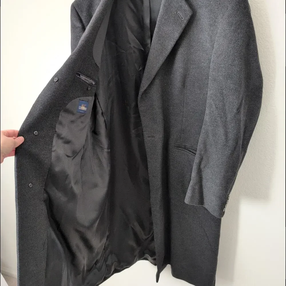 Jacob Siegel Men's Trench Coat 44L Colombo‎ Wool Cashmere Gray Italy Overcoat